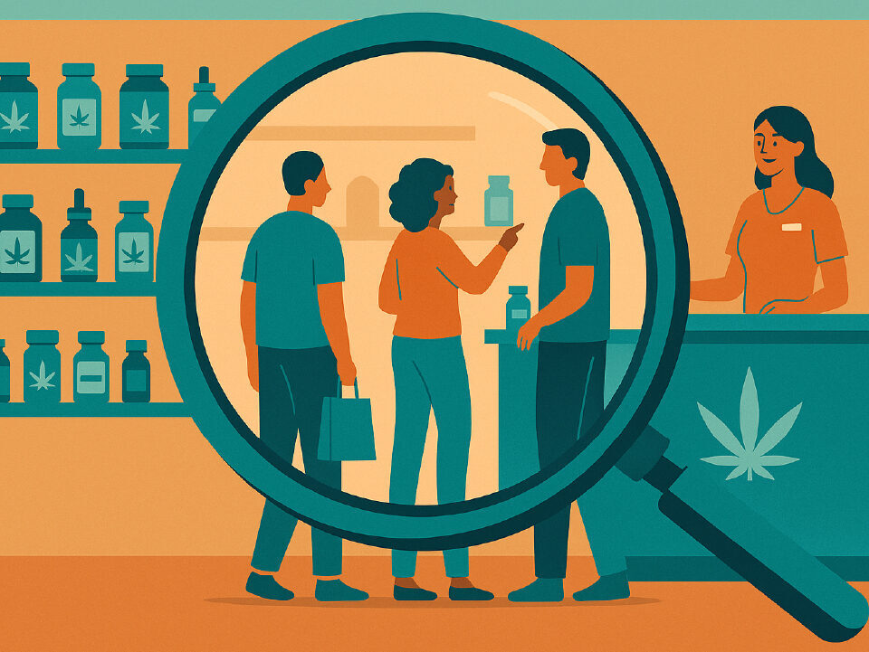 Customers in a dispensary