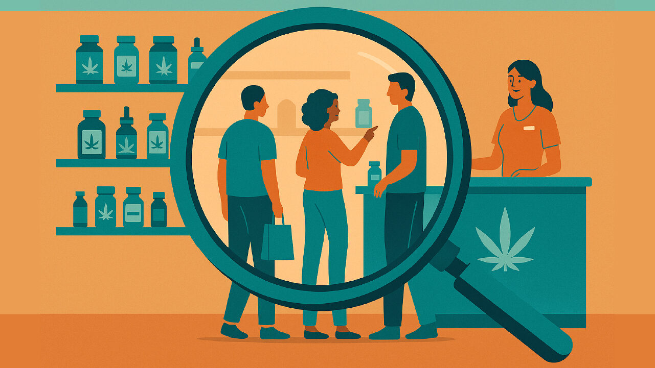 Customers in a dispensary